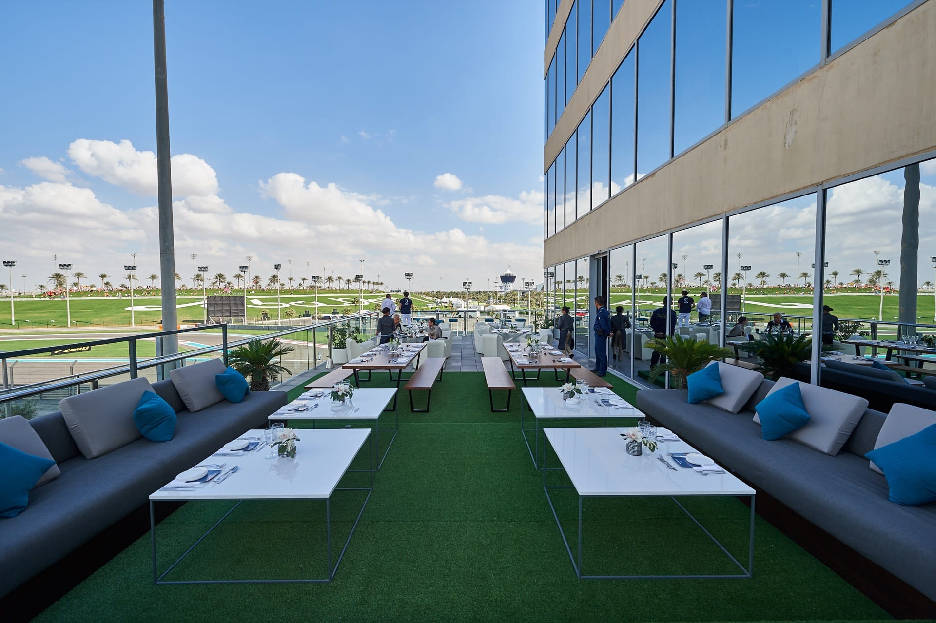 A Mr Flavour trackside hospitality terrace overlooking the Yas Marina Circuit at the Abu Dhabi Grand Prix