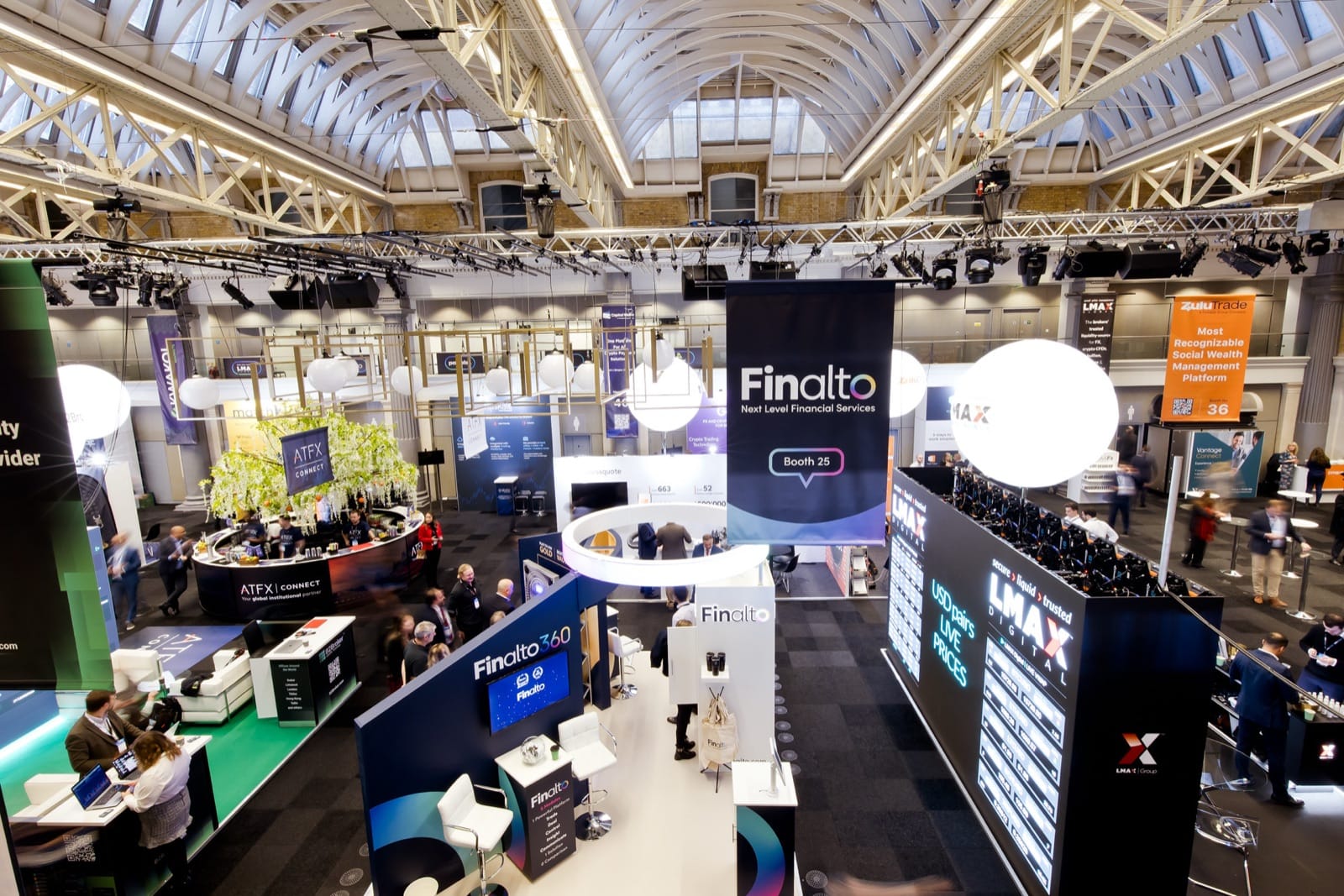 The Finance Magnates London Summit exhibition floor at Magazine London